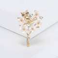 Owl on Plum Branch Brooch Pearl Flowers Gold and Silver view 4