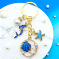 Blue Mermaid Starfish Shell Keychain With Pearl-Like Beads view 4