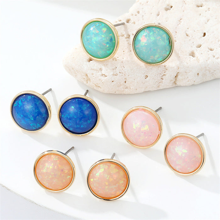 Gold Tone Oval Opal Effect Stud Earrings in Five Colors
