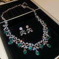 Silver Bow Teardrop Rhinestone Necklace Earring Sets view 6