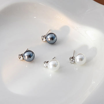 Crystal Top Pearl Look Small Stud Earrings in Two Colors