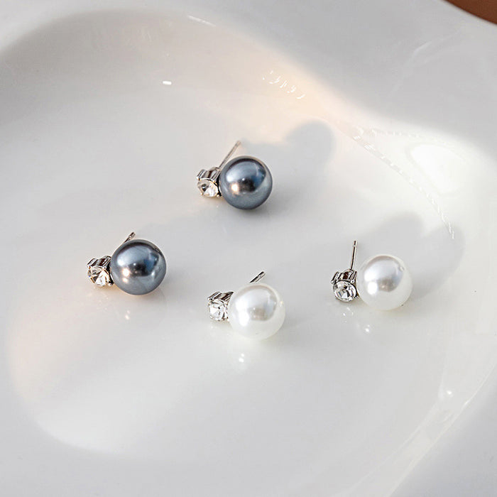 Crystal Top Pearl Look Small Stud Earrings in Two Colors