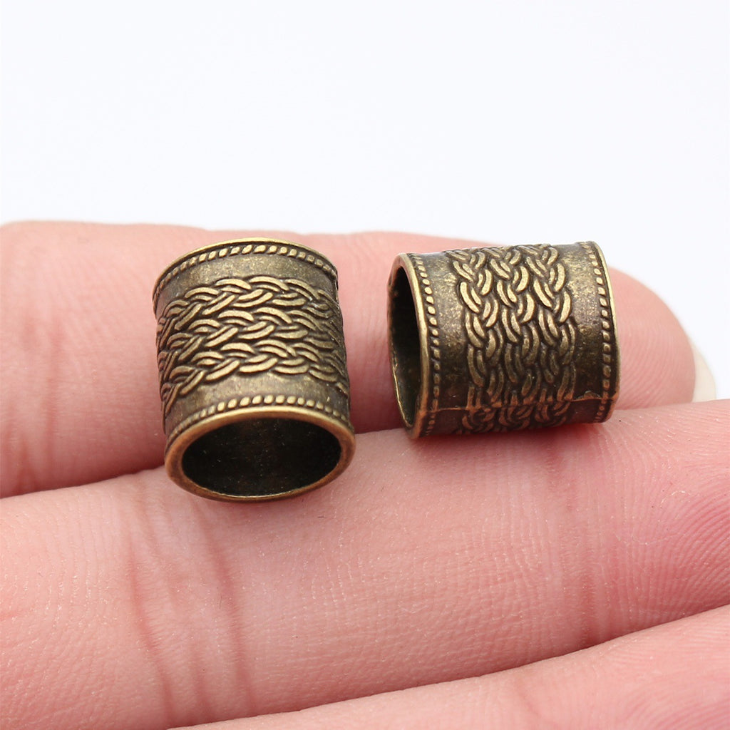 13x13x13mm 2.7g Antique Bronze Zinc Alloy Braided Texture Barrel Tube Beads for Dreadlock Jewelry Making