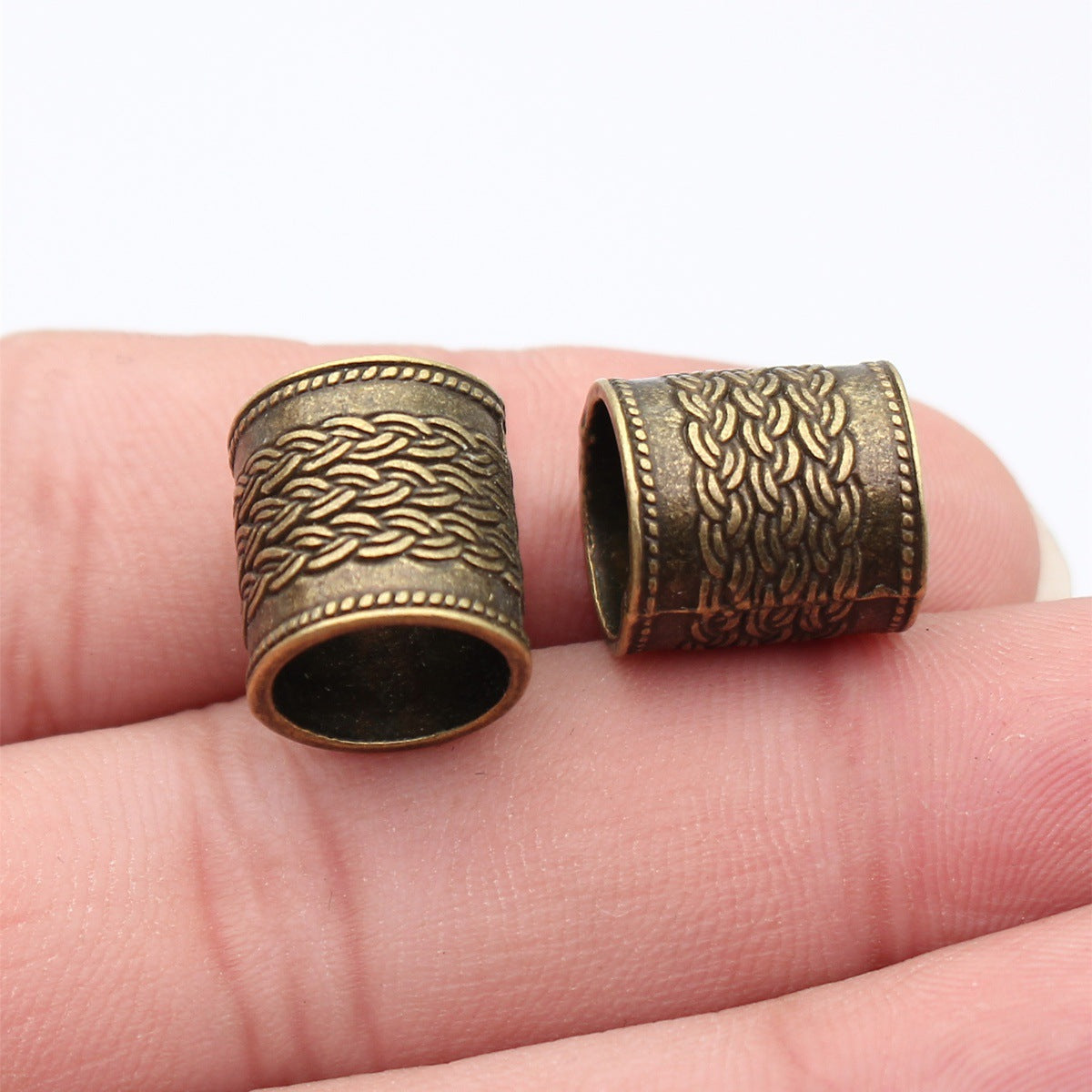 13x13x13mm 2.7g Antique Bronze Zinc Alloy Braided Texture Barrel Tube Beads for Dreadlock Jewelry Making