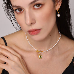 Freshwater Pearl Square Zircon Pendant Necklaces And Earrings