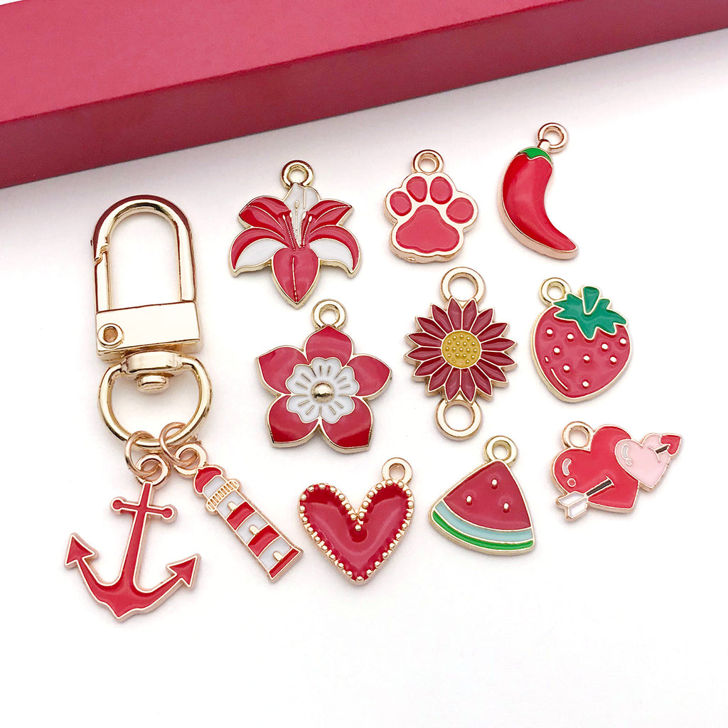 Acrylic Red Enamel Heart Butterfly Rose Flower Charm Pendant for DIY Bracelet Necklace Making