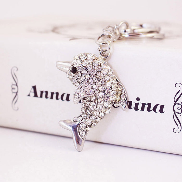 Crystal Dolphin Ocean Keychain, Rhinestone Bag Charm for Car Keys