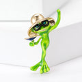 Green Enamel Frog Brooch Gold Hat Sunglasses Cocktail view 1