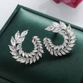 Crystal Leaf Wreath Statement Stud Earrings Polished Metal Earrings view 1