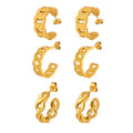 Geometric Chain C-Hoop Cast Earrings Gold Steel Styles view 5