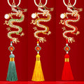 Pearl Chinese Dragon Keychains in Tassel and Plain Constructions view 1