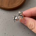 Silver Dual Daisy Flower Open Adjustable Band Ring view 2