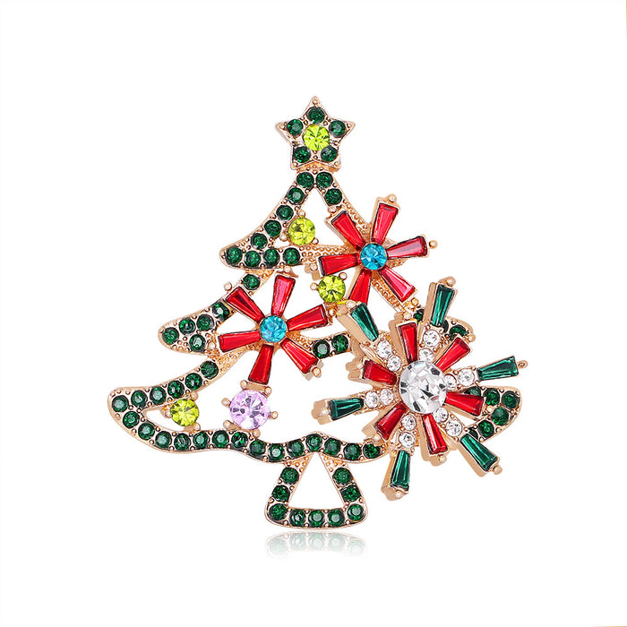 Red Gold Tone Christmas Tree Metal Brooch Pin for Jackets and Lapels