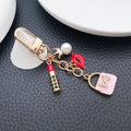 Pink White Red and Black Fashion Charm Keychains with Metal Hardware view 4