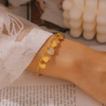 Gold Bead Heart Charm Bangle Bracelet Rhinestone Center view 3