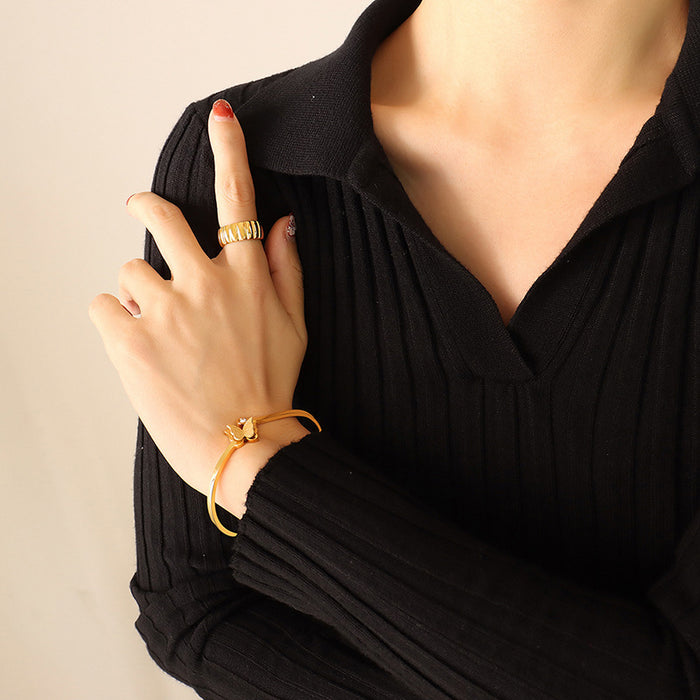 Matte Butterfly Hinge Bangle Bracelet Gold Rose Crystal