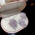 Pink Crystal Flower Pendant Necklace with Silver Tone Chain view 1