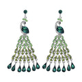 Green Crystal Peacock Chandelier Drop Earrings with Polished Metal Accents view 5