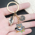 Black Owl Spider Web and Branch Halloween Enamel Charm Keychain view 2