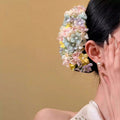 Multicolor Fabric Flower Double Prong Gold Hair Comb Pin view 3