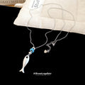 Silver Fish Pendant Necklace with Blue Accent Stone view 2