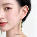 Gold Green Glass Crystal Cascade Tassel Drop Earrings view 2
