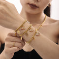 Gold Curb Chain Christmas Bell Necklace Bracelet Zircon view 4