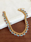 Gold Tone Beaded Collar Necklace With Blue And Red Fringe view 6
