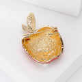 Red Enamel Apple Brooch Green Leaf Rhinestone Accent Pin view 3