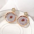 Eleven Style Gold Tone Round Pressed Flower Resin Drop Stud Earrings view 4