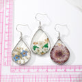 Silver Tone Teardrop Pressed Flower Resin Hook Earrings view 5
