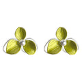 Silver Tone Green Three Petal Flower And Pearl Stud Earrings view 5