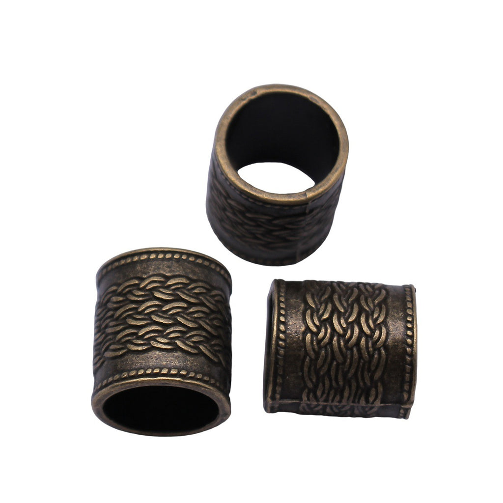 13x13x13mm 2.7g Antique Bronze Zinc Alloy Braided Texture Barrel Tube Beads for Dreadlock Jewelry Making