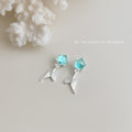 Silver Tone Aqua Round Stone And Mermaid Tail Stud Earrings view 1
