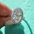 Oversized Oval Clear Solitaire Halo Ring In Silver Tone view 2