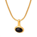 Snake Chain Oval Stone Pendant Necklace Gold Steel view 5