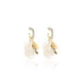 White Petal Gold Leaf Hoop and Hook Dangle Earrings view 5