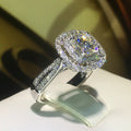 Cushion Halo White Stone Ring with Split Pavé Band view 4