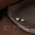 Silver Tone Irregular Rippled Round Frame White Pearl Stud Earrings view 1