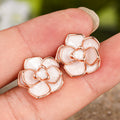 Rose Gold White Enamel Flower Stud Earrings Metal Pair view 5