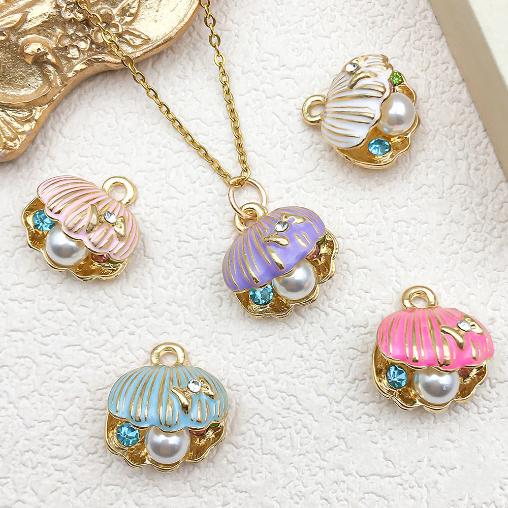 Enamel Zinc Alloy Shell Conch Pearl Charm Pendant for DIY Ocean Bracelet Keychain