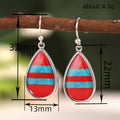 Red Turquoise Stripe Teardrop Drop Earrings Silver Tone view 4