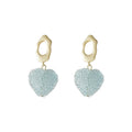 Gold Open Stud Blue Crystal Heart Drop Earrings Pair view 5