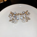 Crystal Floral Cluster Pearl Look Stud Earrings Jewelry view 6