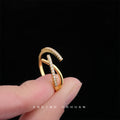 Gold Open Cross Ring Crystal Pave Adjustable Dual Bands view 2