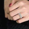 Silver Three Row Round CZ Band Finger Ring Sizes 6-10 view 3