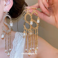 Pearl and Crystal S Shaped Tassel Earrings Fashion Jewelry view 2
