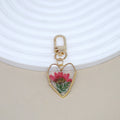 Gold Tone Pressed Flower Heart Resin Clip Keychains view 6