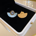 Blue Fan Textured Gold Tone Stud Earrings Statement Jewelry view 4