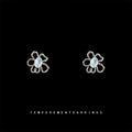Silver Hollow Flower Stud Earrings Opalescent Oval Crystal view 1